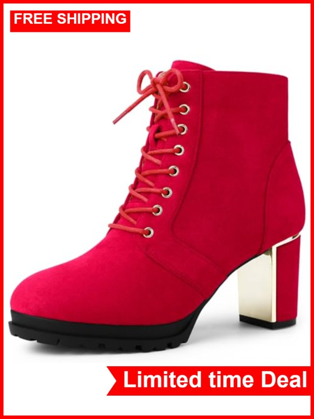 Chunky Heel Lace Up Platform Combat Boots Faux Suede Ankle Booties